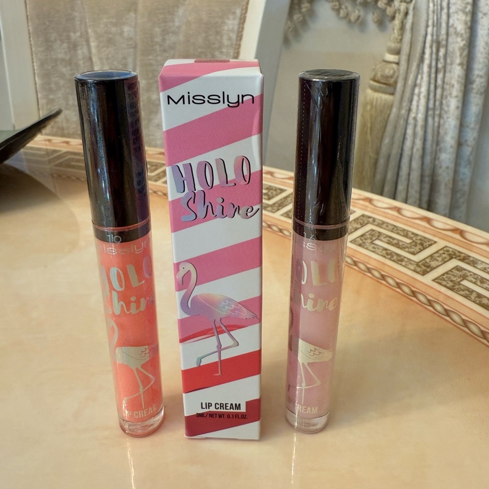 Holo Shine Lip Cream Set - Pink, orange, and clear lipgloss